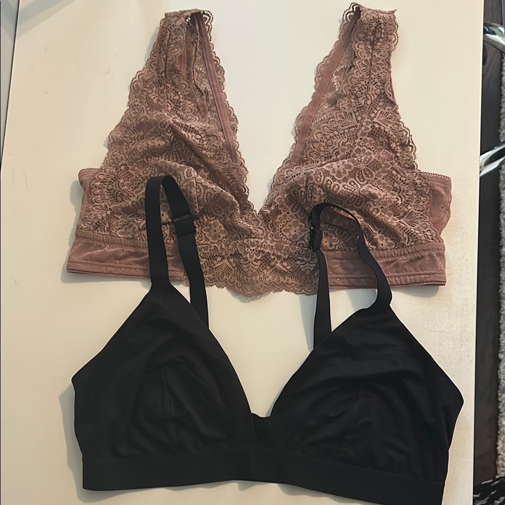 Auden Lace Bralette in Blush Mauve Pink and Black Bra Set size XL